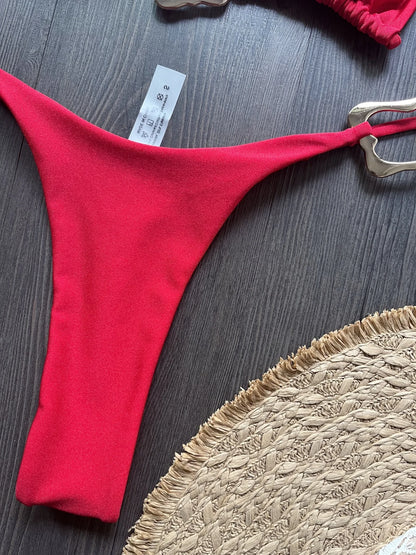 Women Bikini Solid Color Lace-up Split Two-piece Swimsuit Swimwear Suit