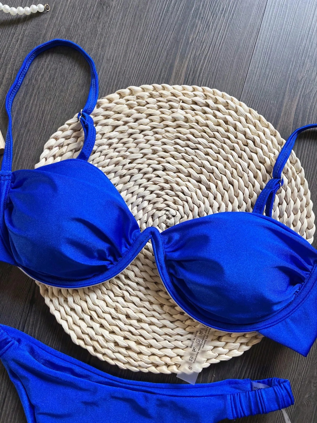 Sexy 3D Flower Women V Wire Underwired Micro Mini Pleated Thong Swimsuit Beach Bathing Suit