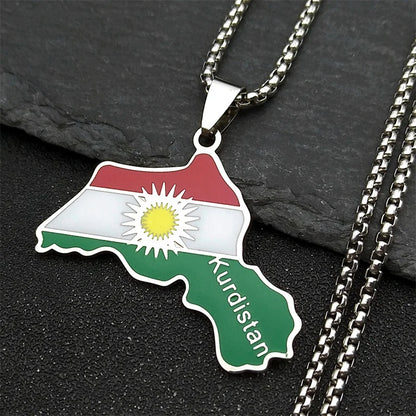Women Men Kurdistan Afghanistan Region Flag Map Stainless Steel Pendants Necklace