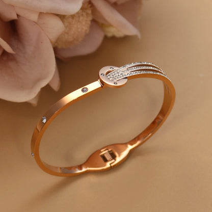 Women 18k Gold Plated Crystal Hollow Open Stainless Steel Bracelet