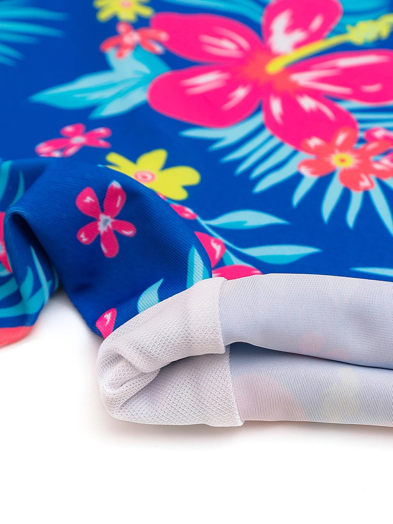 Girls Kids One-Piece Long Sleeve Plants Print Beach Swimwear Boyleg Shorts Swimsuit