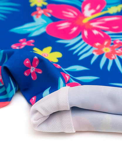 Girls Kids One-Piece Long Sleeve Plants Print Beach Swimwear Boyleg Shorts Swimsuit