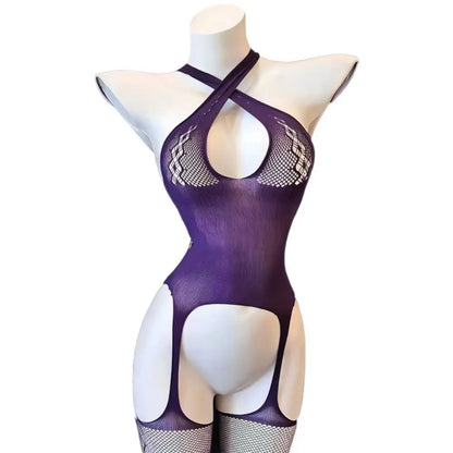 Sexy Open Crotch Bodystocking Mesh Bodysuit Crotchless Costumes Sleeveless Catsuit Erotic Lingerie