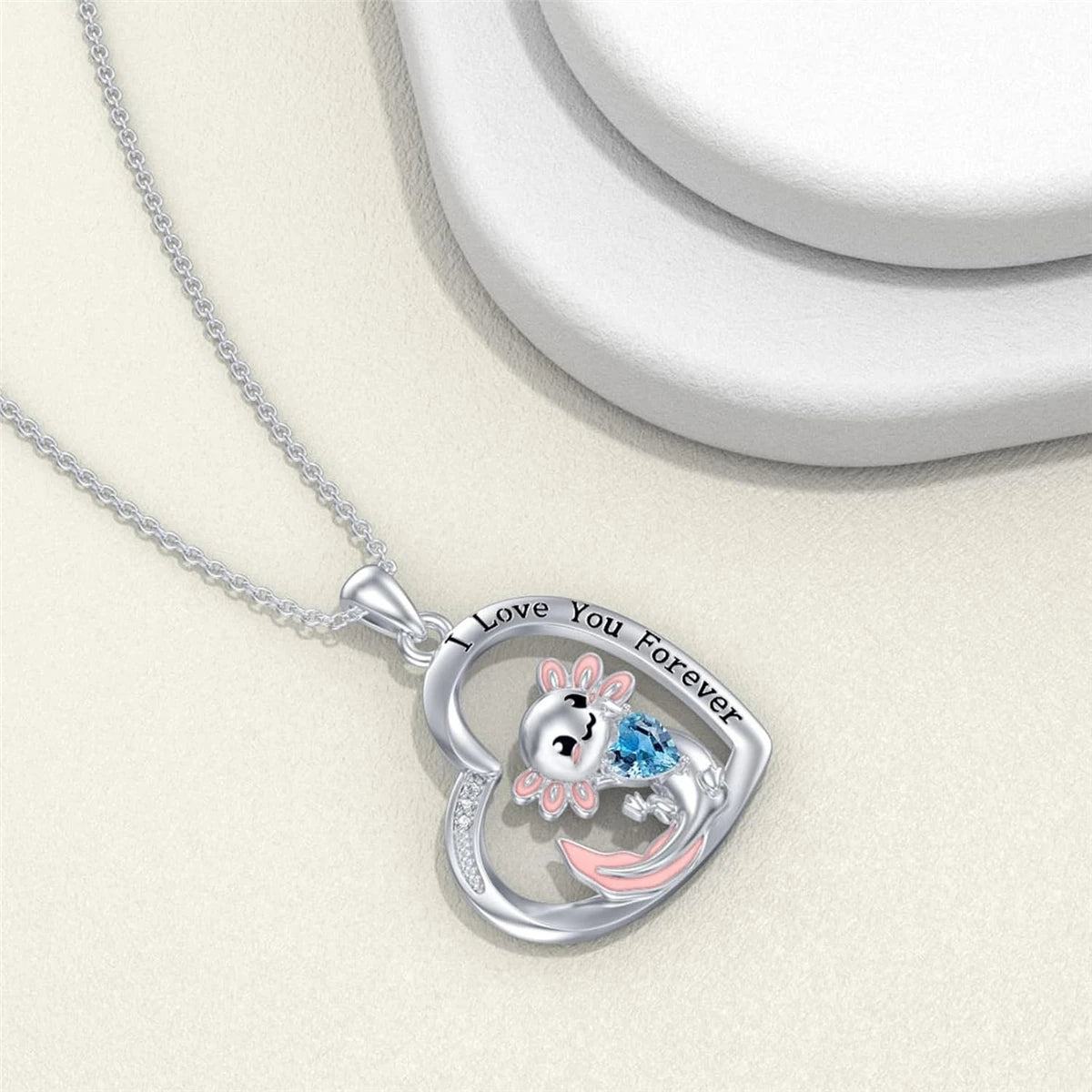 Women Fashion Cute Blue Crystal Axolotl Heart Necklace Gifts