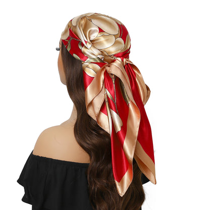90cm Women Four Seasons Square Silk Satin Bandana Wrap Shawl Scarves Scarfs Spk8