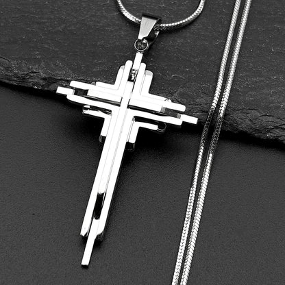 Men Women Gold Silver Color Hip Hop Crucifix Chain Amulet Stainless Steel Multi-layer Jesus Cross Pendant Necklace