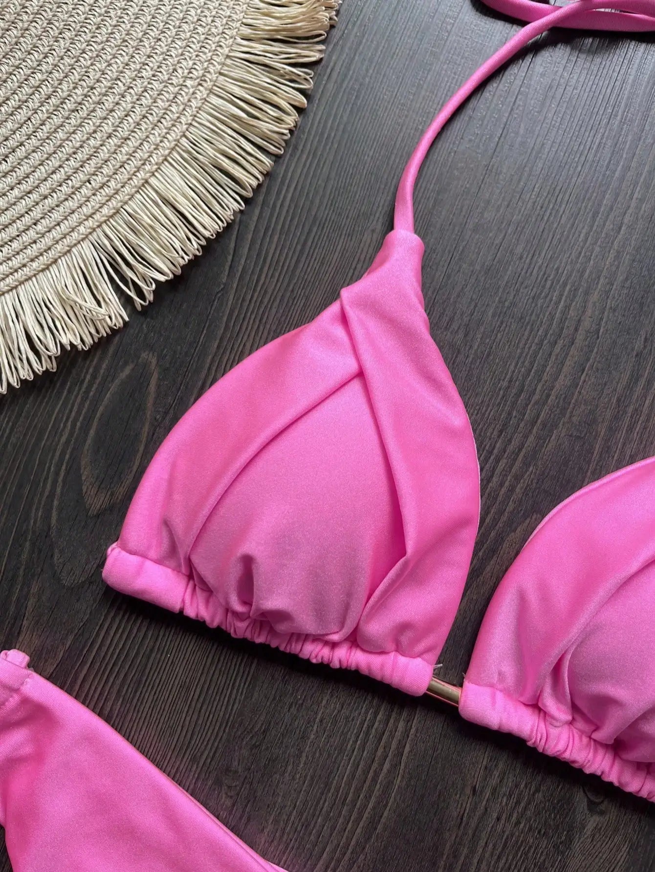Sexy Bikini Women Pink Halter Push Up Bra Thong Swimsuit Beach Bathing Swimwear Suit