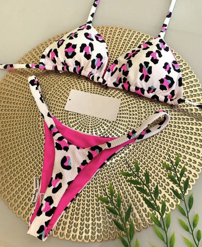 Women's Bikini Split Print Swimwear Fashion G-string Beach Swimsuit Suit