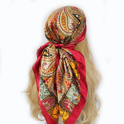 90cm Women Four Seasons Square Silk Satin Bandana Wrap Shawl Scarves Scarfs Spk11