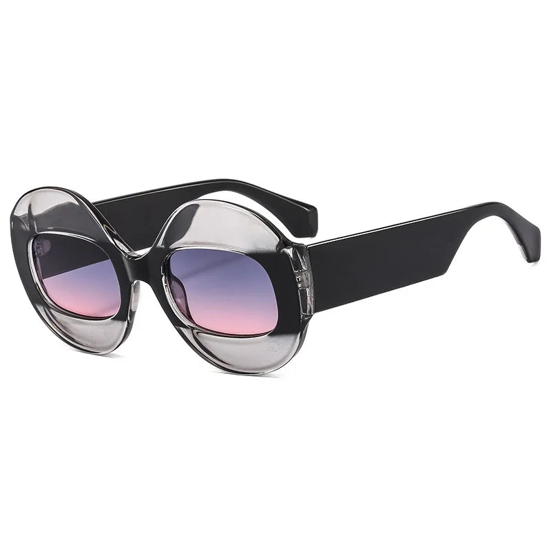 Men Women Retro Oval Clear Gradient Lens Shades UV400 Fashion Round Glasses Sunglasses