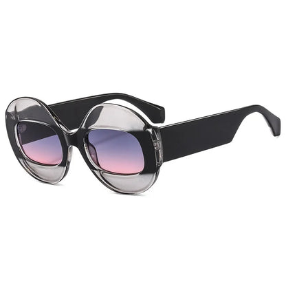 Men Women Retro Oval Clear Gradient Lens Shades UV400 Fashion Round Glasses Sunglasses