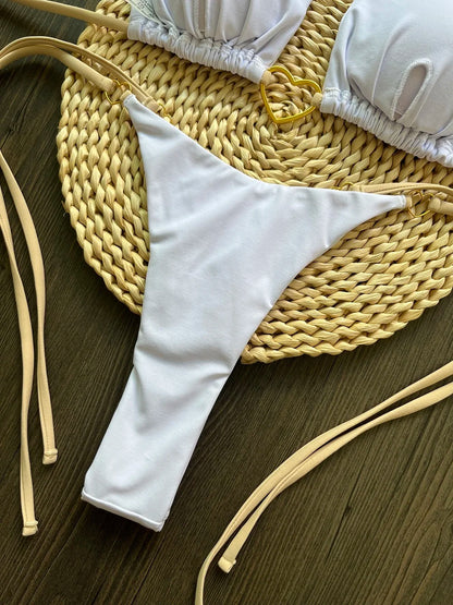Solid Color Bikini Low Waist Lace-up Fashionable Swimsuit Two-piece Suit