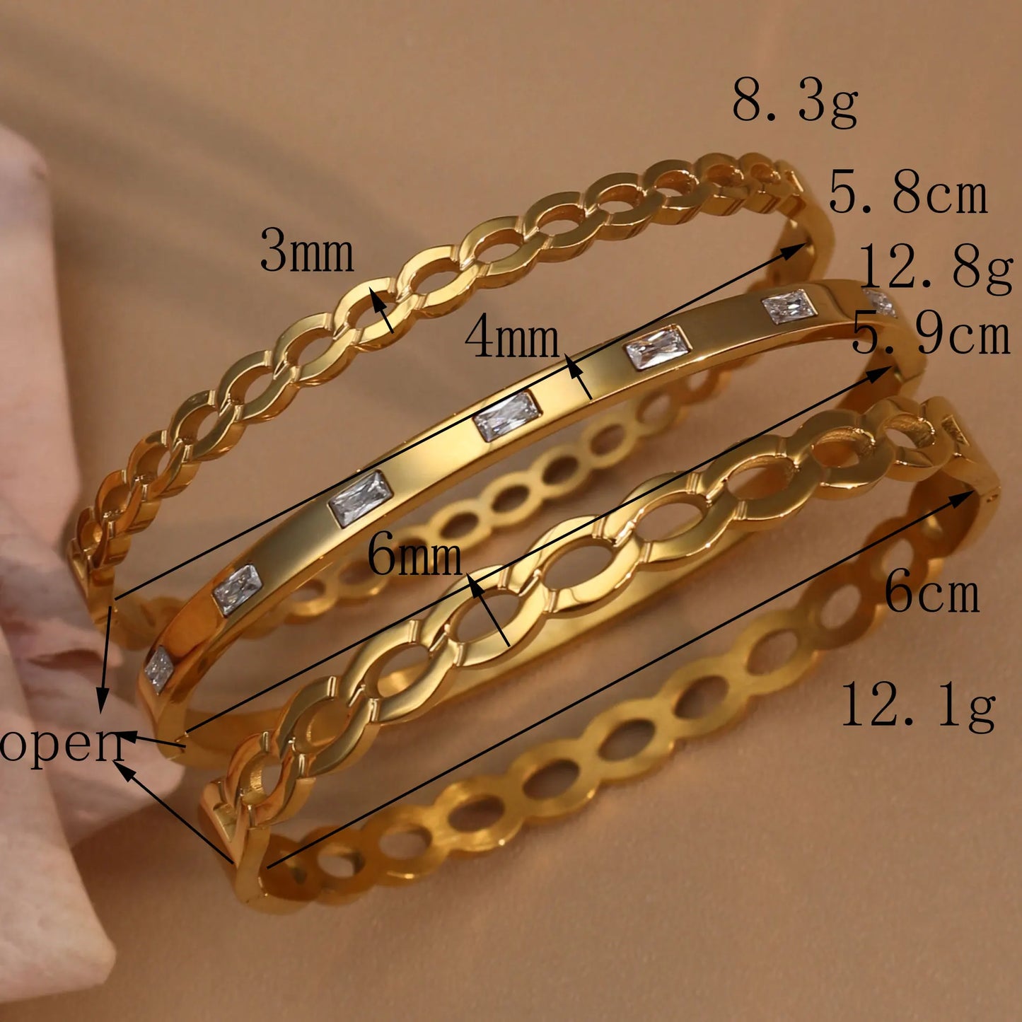 18K Gold Plated Stainless Steel Zircon Chain Hollow Women's Bracelet