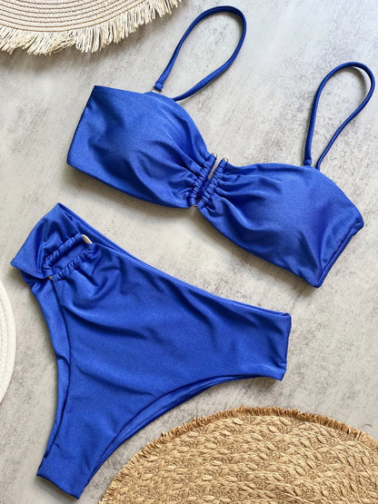 Sexy Push Up Swimwear Brazilian Bikini Thong Solid Beachwear Bathing Suits