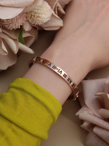 Stainless Steel 18K gold plated Roman Numeral Bracelet Bangles Ring 2-in-1 Jewelry