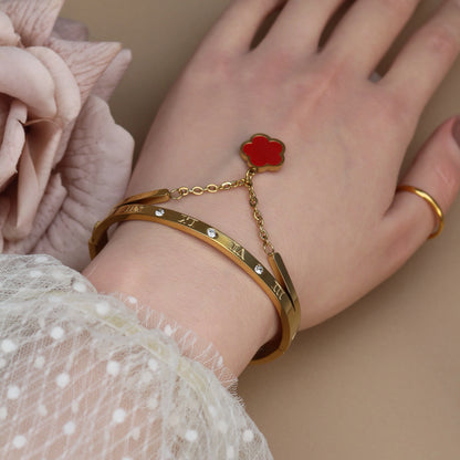 Roman Numeral Crystal Flower Shaped Pendant Stainless Steel Bracelet Bangles