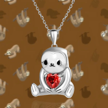 Women Sparkling Red Crystal Animal Cartoon Sloth Pendant Necklace