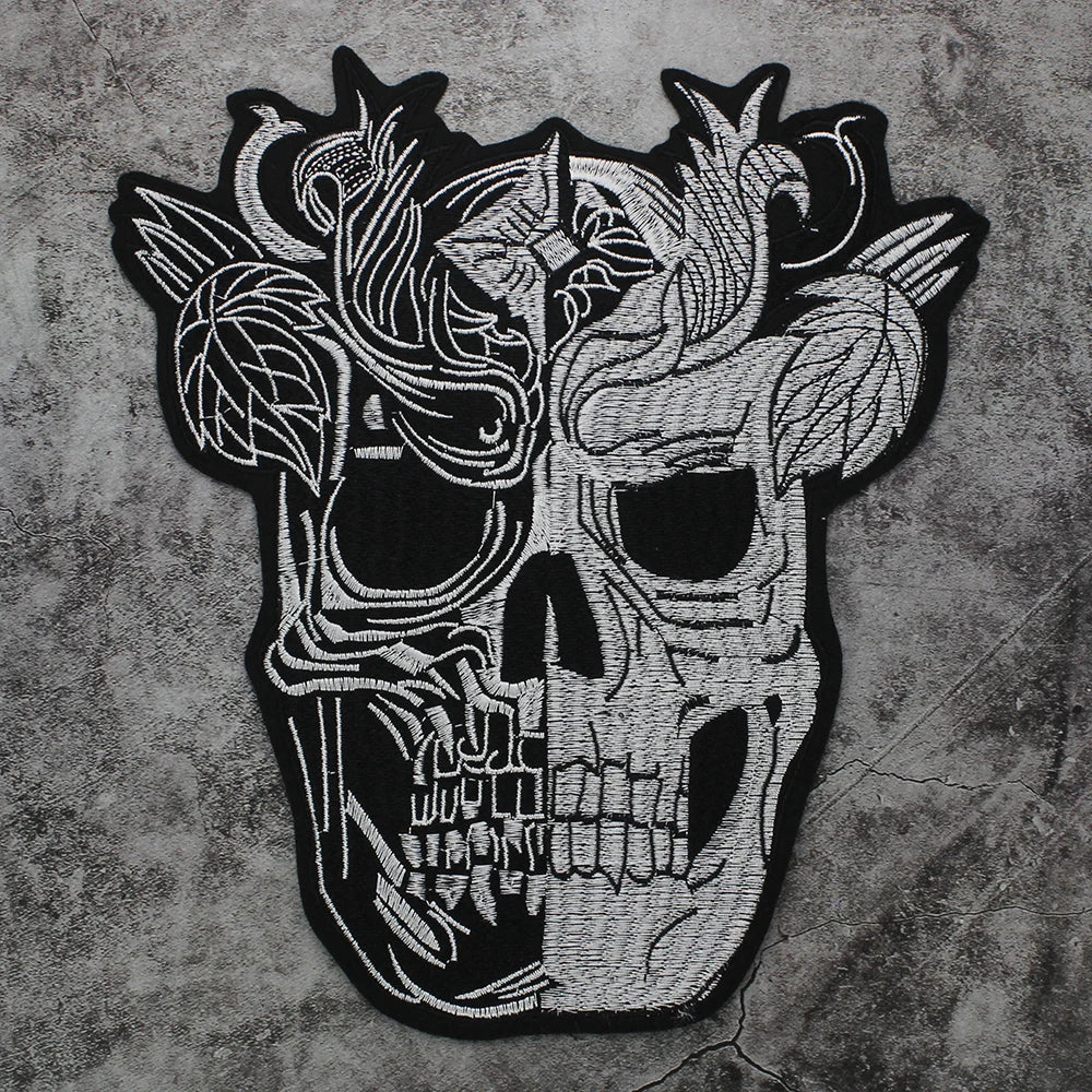 Large Size Skull Embroidered Patch for Clothes Patches Iron on Sew on Badges Appliques