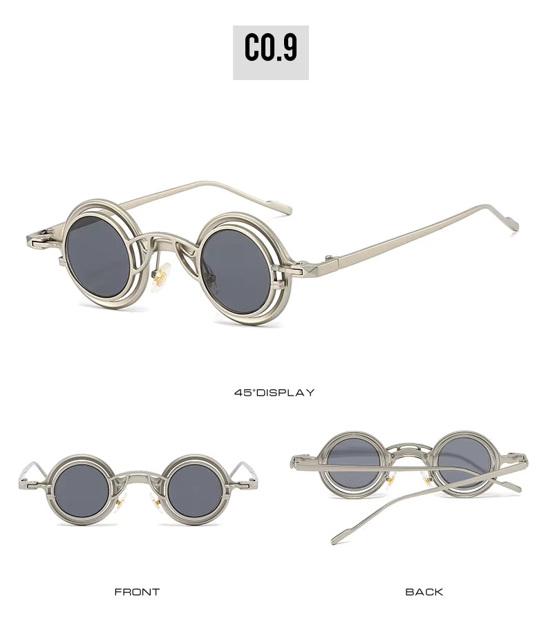 Women Round Two in One Pure Titanium Y2K Steampunk UV400 Sunglasses Glasses