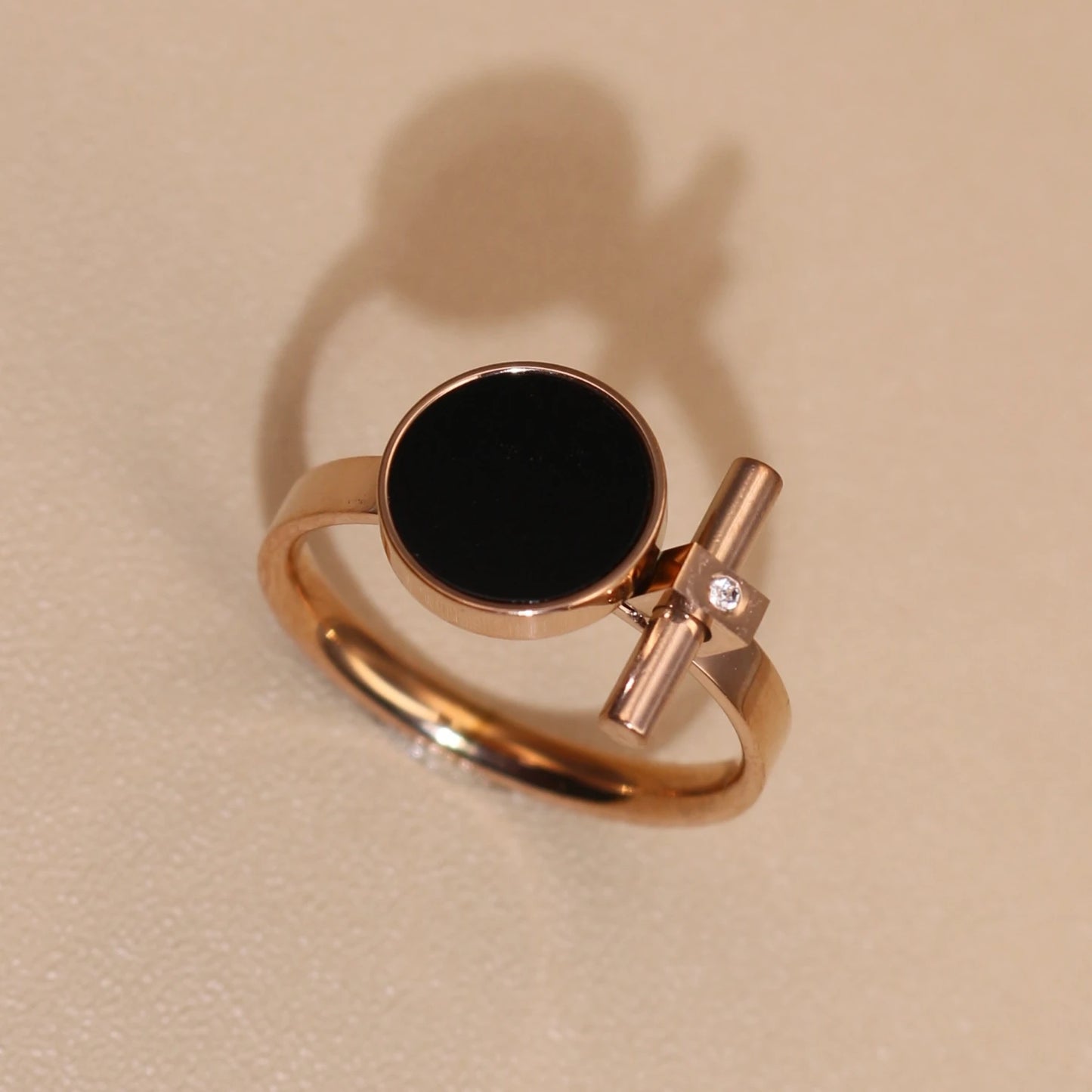 Women 2-In-1Black Acrylic Zirconia Stainless Steel Ring Bangle Bracelet Gifts Set