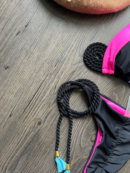 Sexy Solid Splicing Bikini Swimwear Swimsuit Braiding Rope Bandage Triangle Brazilian Bathing Suit