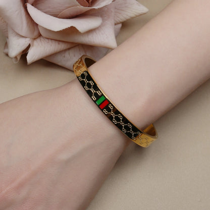 18K Gold Plated Stainless Steel 55MM Red Green Bangles Fashionable Bracelet