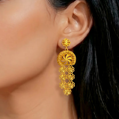 Indian Bridal Women African Dubai Gold Plated Long Wedding Party Necklace Earrings Jewelry Set