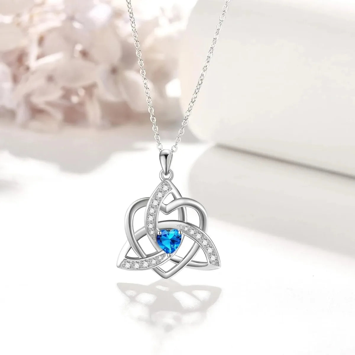 Men Women Romantic Design Heart Shape Blue Crystal Eternal Celtic Knot Pendant Necklace