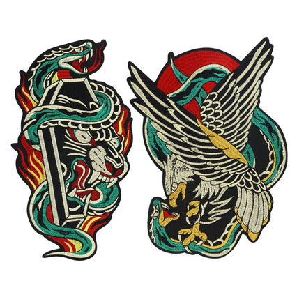 Punk Dragon Eagle Animal Large Embroidered Patch Appliques Iron on Patches Badge Clothes Sewing