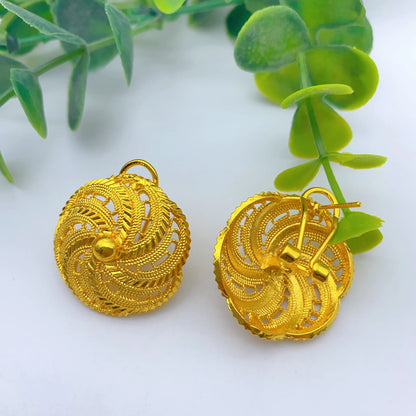 Dubai Women Wedding Gold Plated African Indian Round Necklace Earrings Jewelry Sets