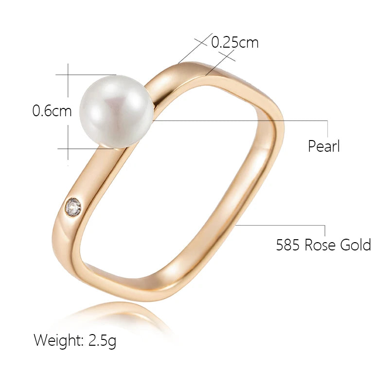 Women Simple Square Pearl Designer 585 Gold Color Wedding Party Rings