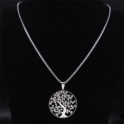Tree of Life Stainless Steel Fashion Statement Necklace Silver Color Chain Necklace Pendant