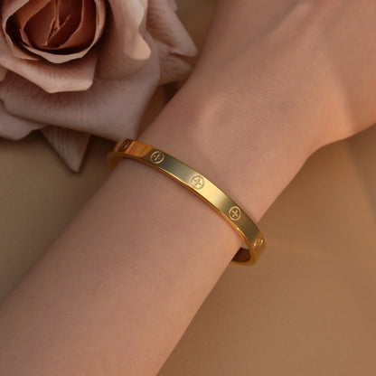18K Gold-Plated Cross Screwdriver Stainless Steel Zircon Bangle Bracelet Women's Jewelry
