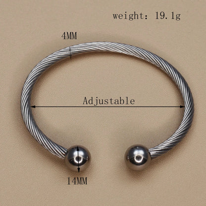 Stainless Steel Ball Open Cuff Bangle Wire Rope Bracelet Wrist Ornament Jewelry Gift