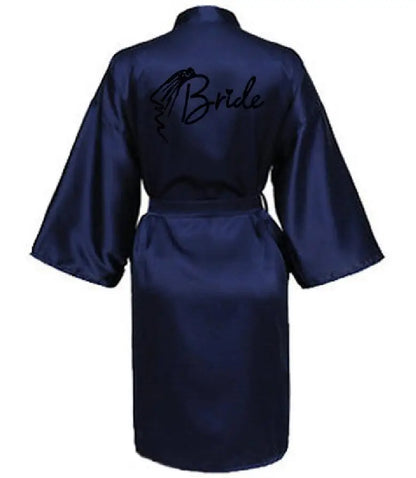 Women Wedding Bridal Bride Robe Printed Kimono Satin Pajamas Bridesmaid Bathrobe