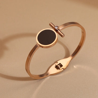 Women 2-In-1Black Acrylic Zirconia Stainless Steel Ring Bangle Bracelet Gifts Set