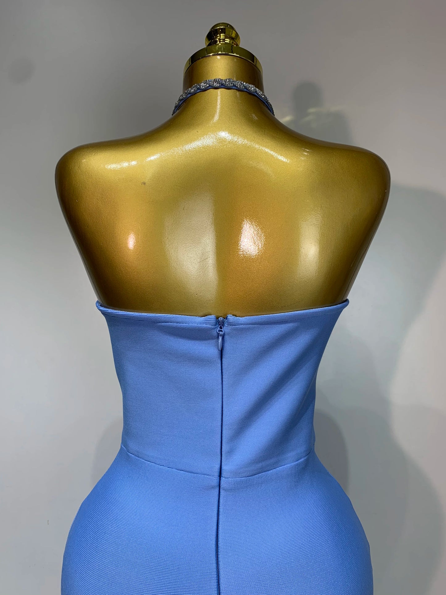 Sexy Halter Long Bandage Shiny Crystal Backless Evening Party Birthday Dress