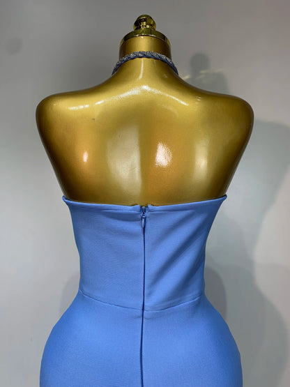 Sexy Halter Long Bandage Shiny Crystal Backless Evening Party Birthday Dress