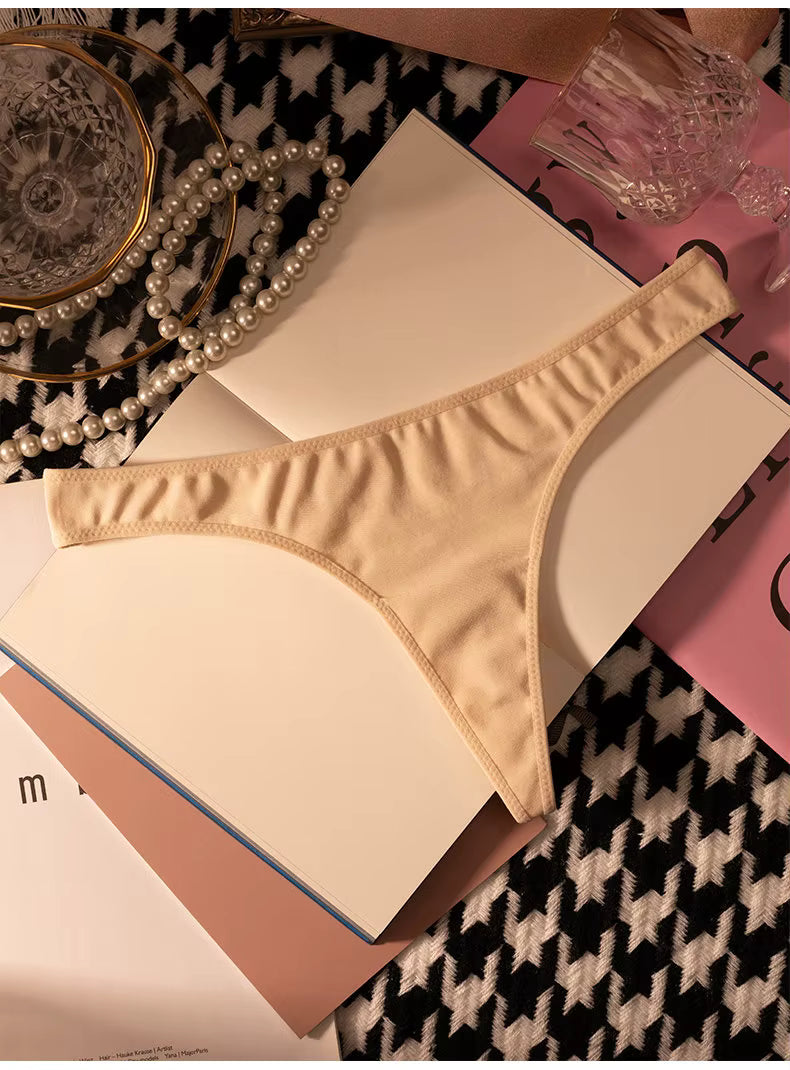 Women T-back Briefs Cotton G-String Thong Underwear Low Waist Seamless Panties