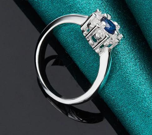 925 Sterling Silver Bule Round Zircon Women Man Fashion Wedding Engagement Party Charm Ring