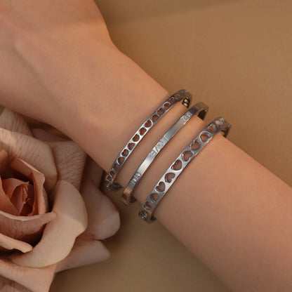 18K Gold-Plated LOVE Stainless Steel Zircon Openwork Bangle Bracelet Women's Jewelry