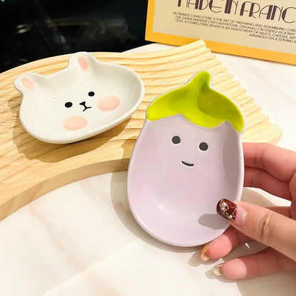 Small Ceramic Cartoon Disc Kitchen Mini Pot Dipping Plate Dessert Snack Dishes Tableware