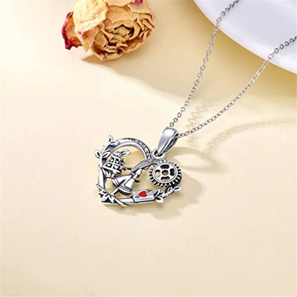 Women Fashion Retro Punk Gear Rabbit Girls Playing Card Heart Pendant Necklace Gifts