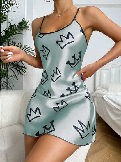 Heart Print Scoop Neck Criss Cross Women's Sleepwear Nightdress
