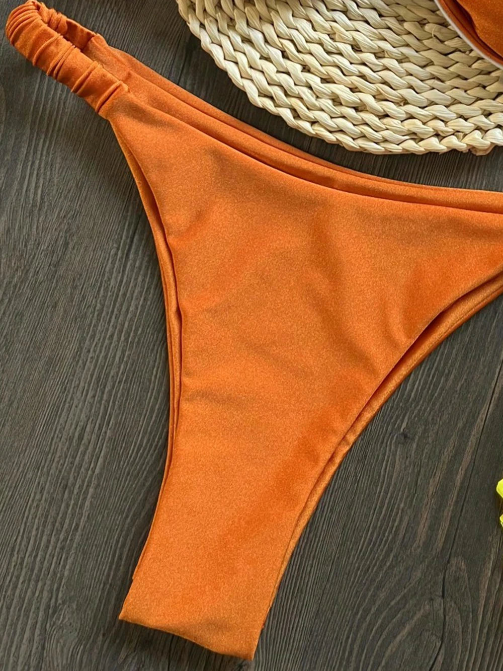 Sexy 3D Flower Women V Wire Underwired Micro Mini Pleated Thong Swimsuit Beach Bathing Suit