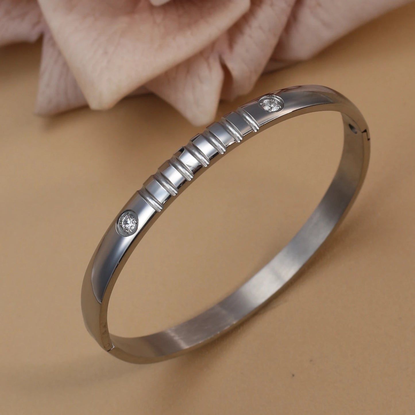 Vintage 18K Plated Stainless Steel Crystal Women's Fashion Bangles Bracelet