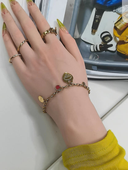 Women Fashion Stainless Steel Gold color Bangle LOVE Heart Pendant LOVE Bracelet