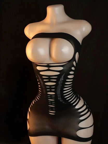 Sexy Babydoll Thong Body Curved Tight Fitting Suspenders Silk Sleepwear Bodystocking Dress