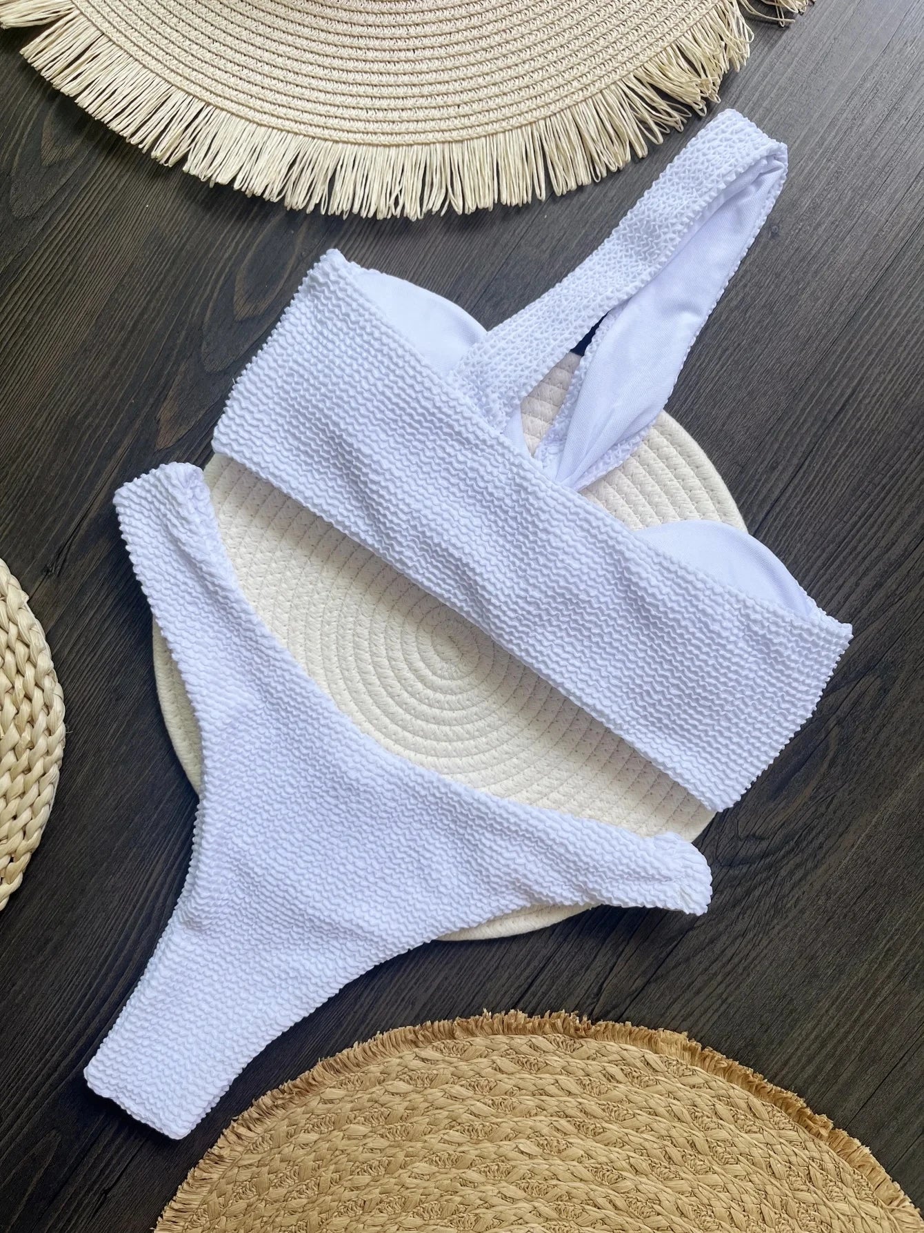 Sexy Wrinkled Crinkled One Shoulder Padded Bikini Swimsuit Swimwear Two-pieces Bikini set