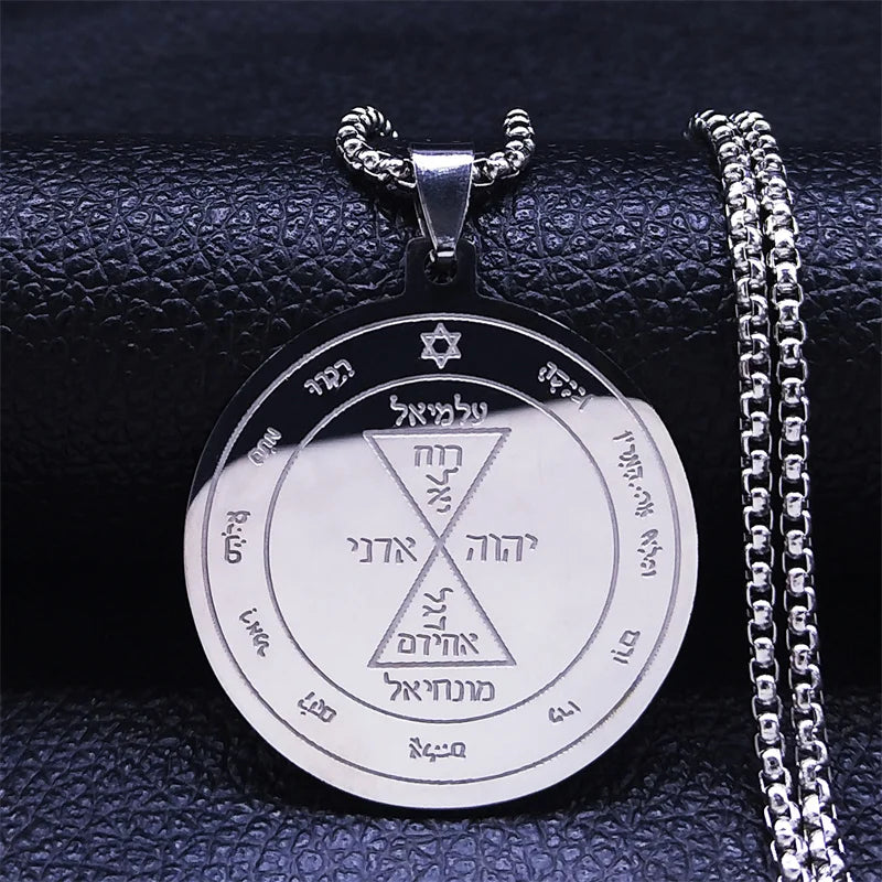 Men Talisman of Protection Good Luck Wealth Seal of Solomon Stainless Steel Necklace
